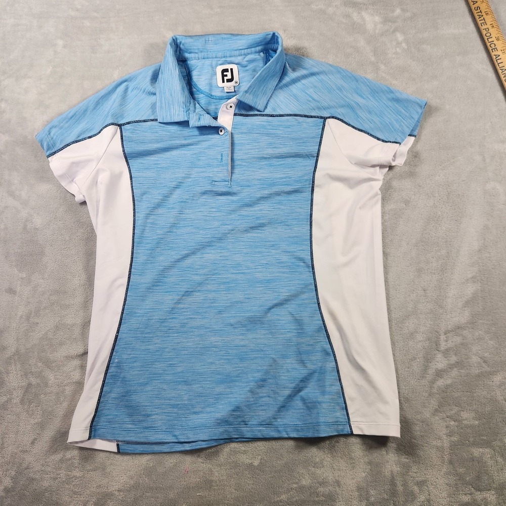 FJ FootJoy Women's Golf Shirt Size M Blue White Colorblock Moisture‎ Wicking